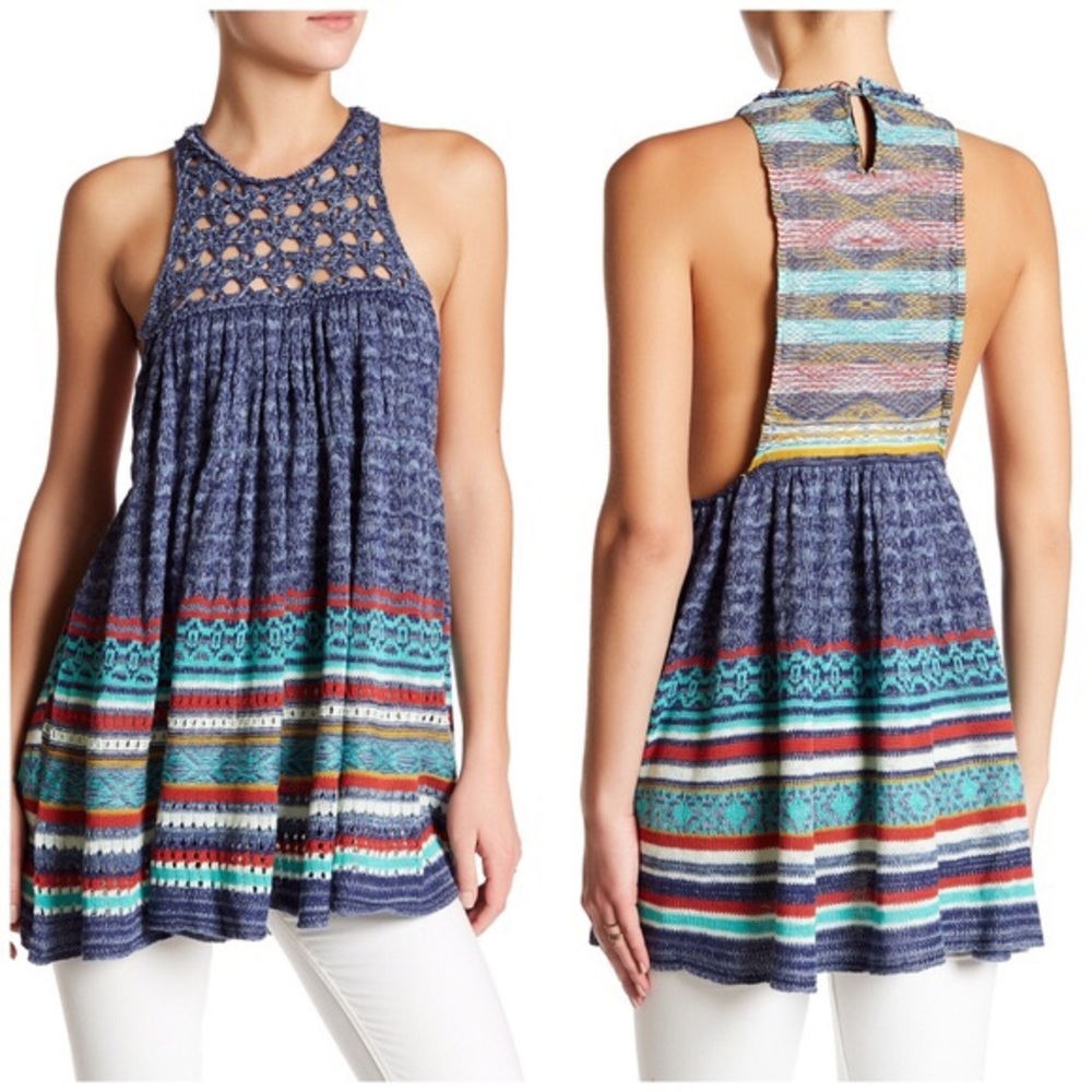 Free People Open Knit Blue Tunic Size XS - Picture 4 of 7